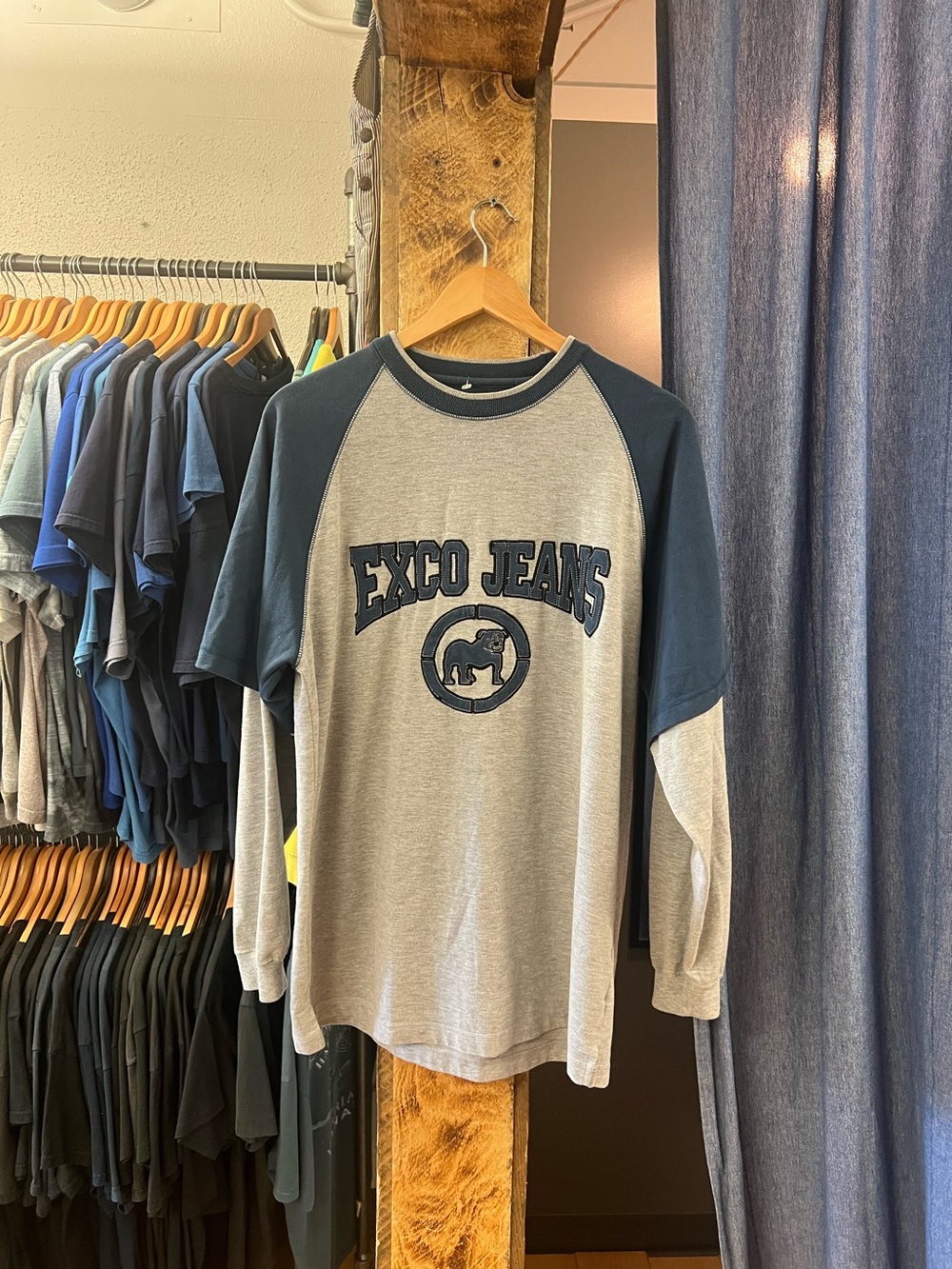 Vintage Excel Jeans Raglan Sleeve Grey/Navy Longsleeve